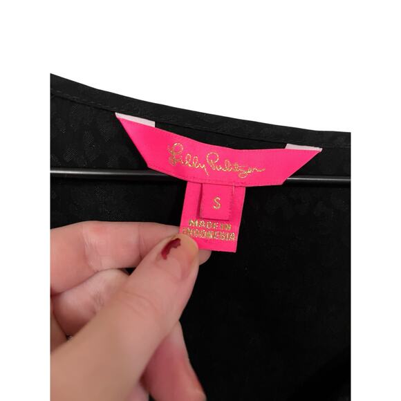 Lilly Pulitzer Womens Black Onyx Leopard Print Jaquard Blouse Size Small - Picture 2 of 6